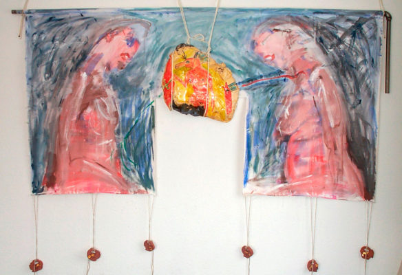 Couple avec déesse de l’amour à tête de cheval » - Acier, glaise, plâtre, peinture, 2003