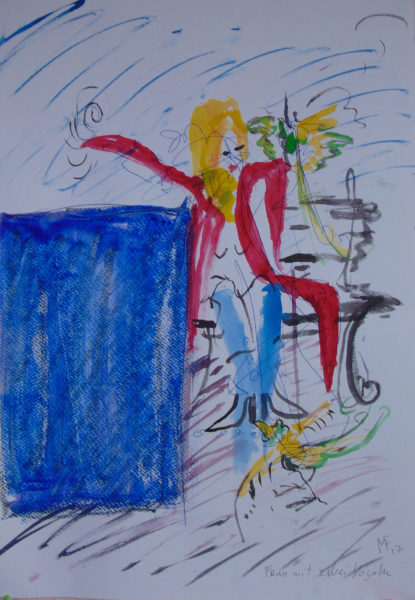 Femme avec deux oiseaux », 64x48, 2017