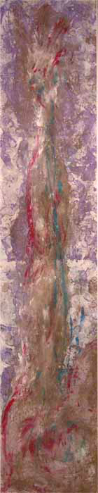 Le bras de mon deuxième moi », peinture acrylique sur jute, peint avec les pieds, 366x72cm, 2007
