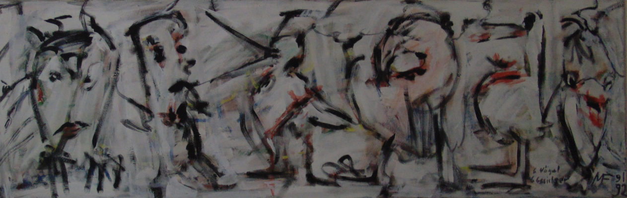 Cinq oiseaux, cinq visages », 200x50 cm, 1992