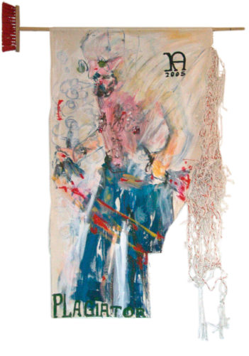 Plagiaire » - Balai, tableau et cordes, hauteur de 170 cm, 2005, signé KA 12005 av.J.C.